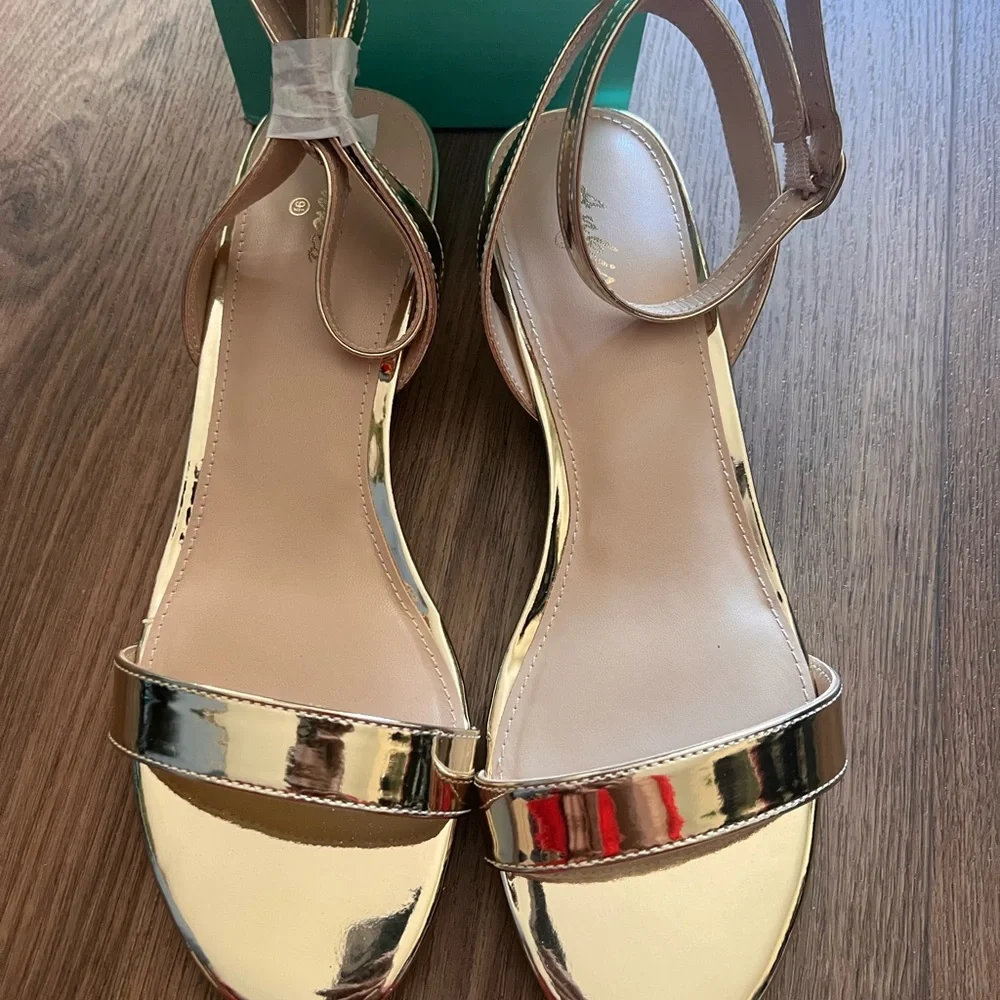 Metallic Gold Ankle-Strap Women's Sandals - Picture 5 of 8